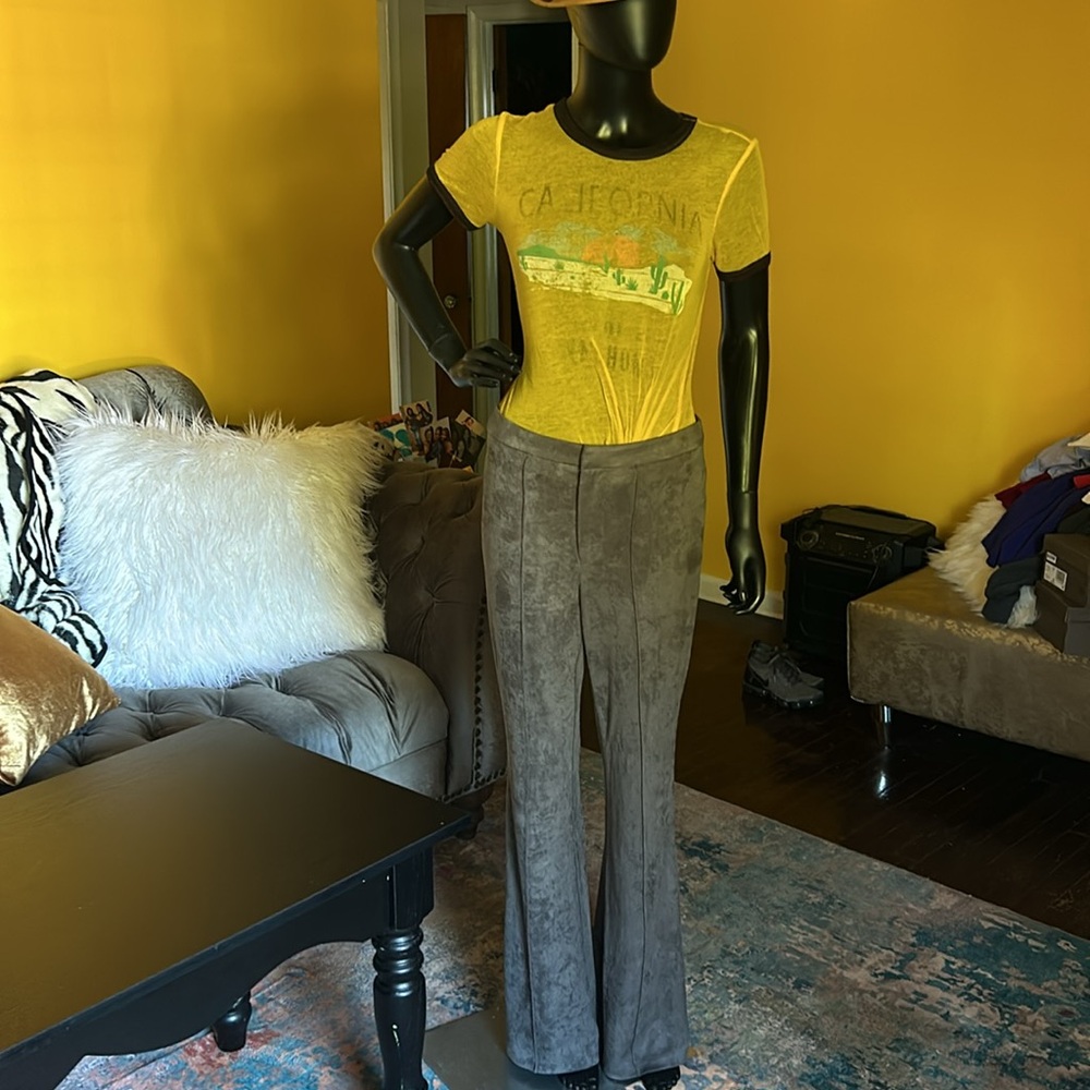 Jealous Tomato Gray Faux Suede Bell Bottoms